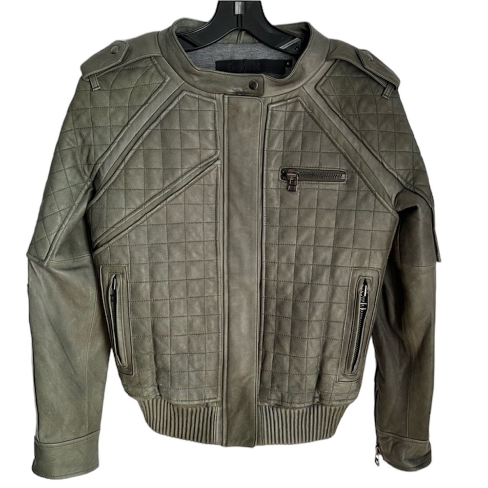 L.A.M.B. GWEN STEFANI KHAKI LEATHER MOTO JACKET